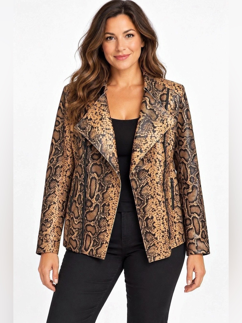 Venus Snake Print Blazer in Brown & Black Size 12 Like New